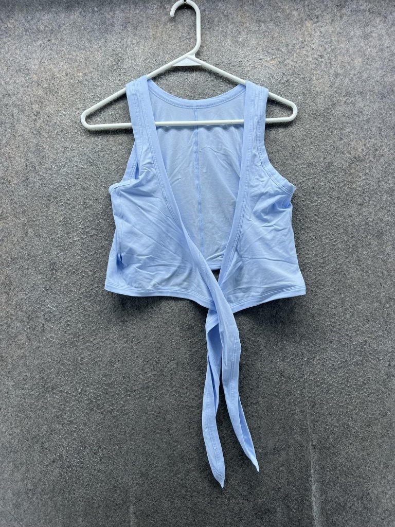 Lululemon Tank Top Womens 2 Blue Cropped Tie Back Scoop Neck Yoga Training